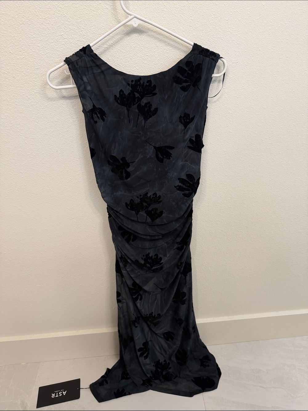 Astr Black Velvet Floral Long Sleeve Evening Dress